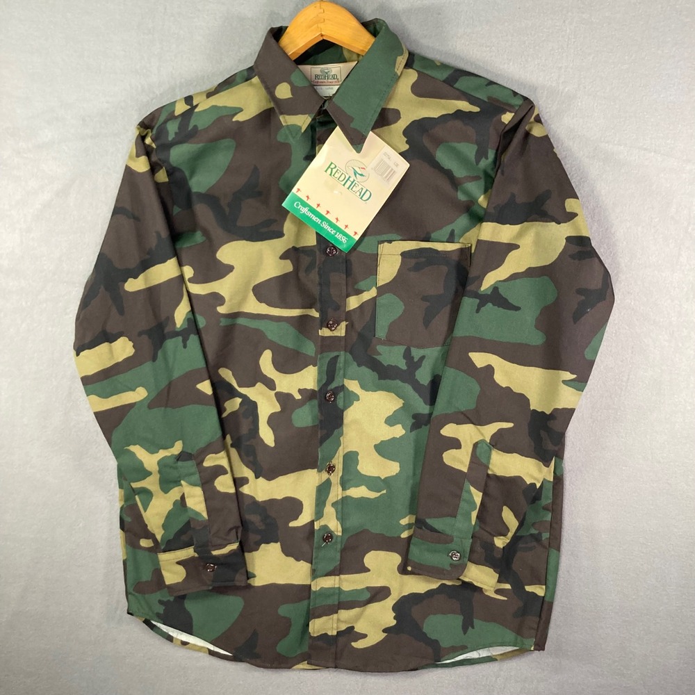 Red Head Mens Camouflage Button Down Long Sleeve Shirt Large L Cotton NEW VTG